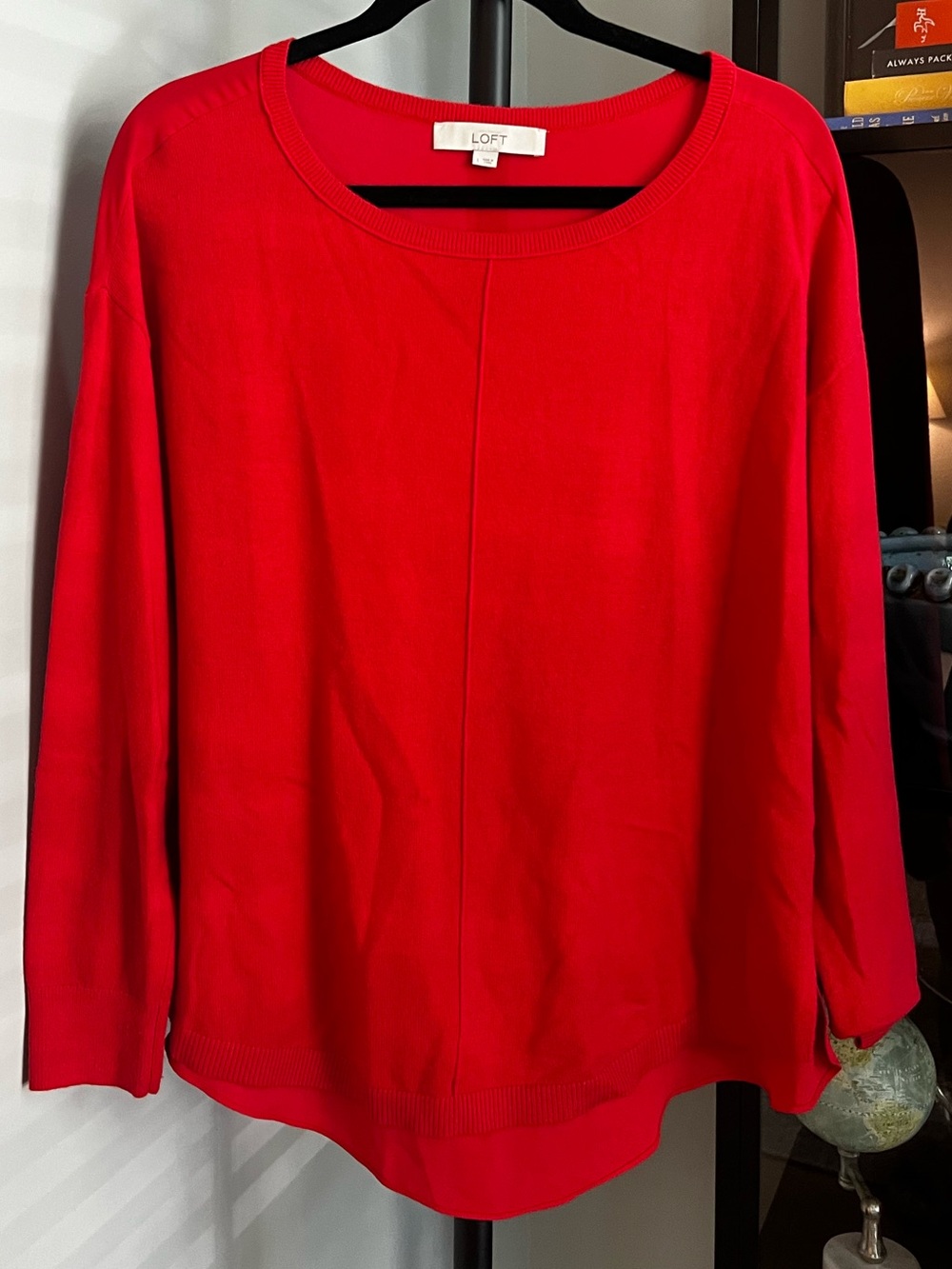LOFT Bright Red Long-Sleeve Scoop Neck Pullover